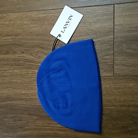 LANVIN LOGO EMBROIDERY WOOL HAT- BLUE - Picture 7 of 11